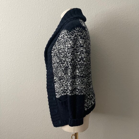 Gap Knitted Fairisle Long Cardigan in White and Indigo/Navy, Size Small - Picture 3 of 12